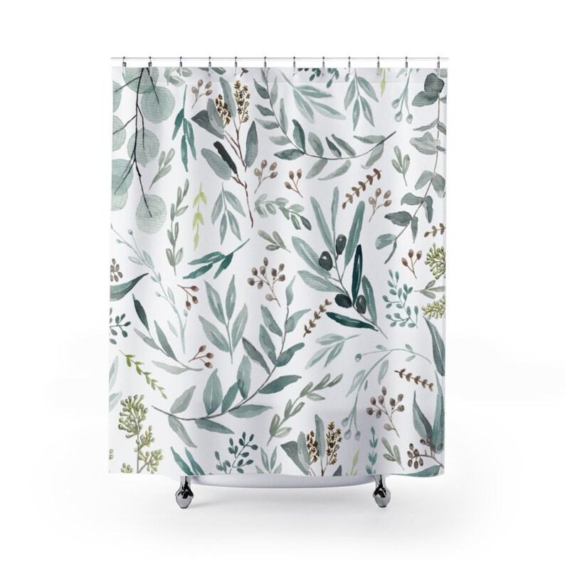 Eucalyptus Pattern Shower Curtains Fabric Botanical Watercolor Etsy