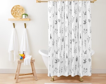 Wildflowers Shower Curtains Minimal Pattern Botanic Watercolor Design Botanical Bath Bathroom Home Decor Shower Curtain Boho Fabric Curtain