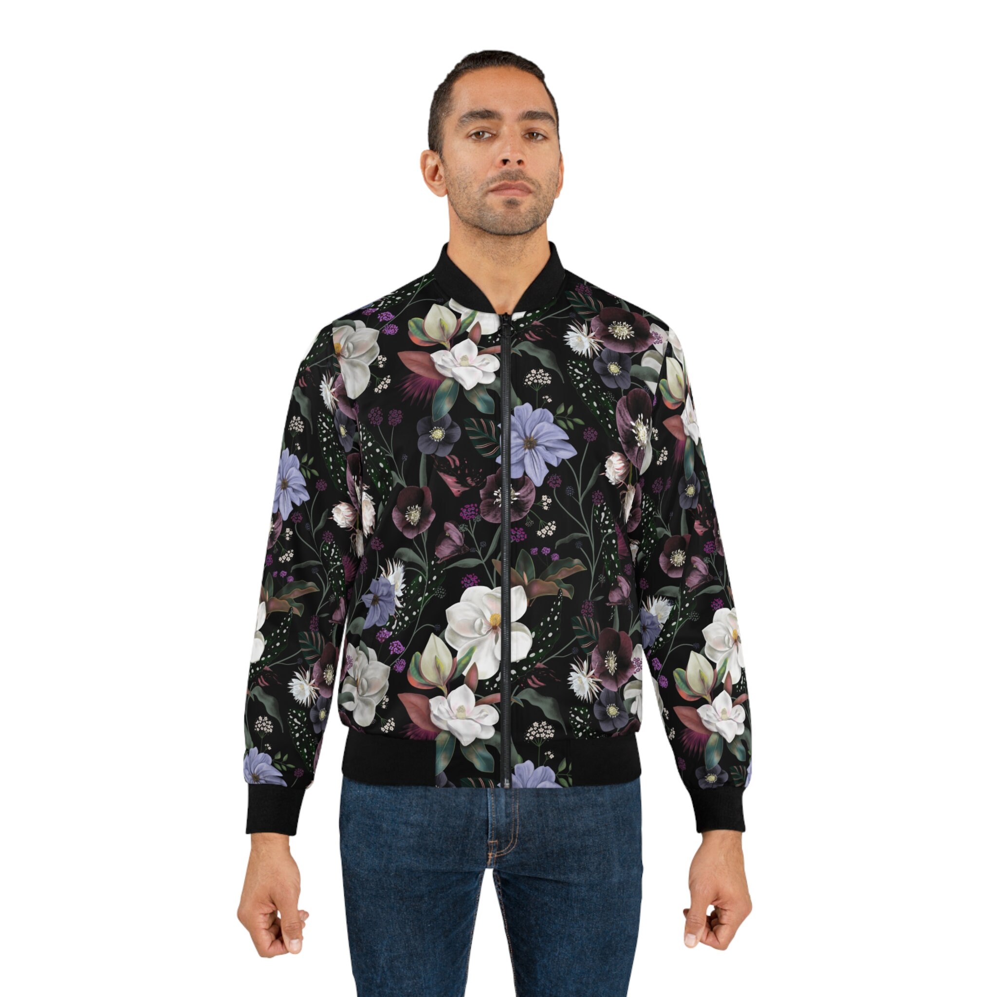 Unicorn Floral Pattern Print Men's Bomber Jacket