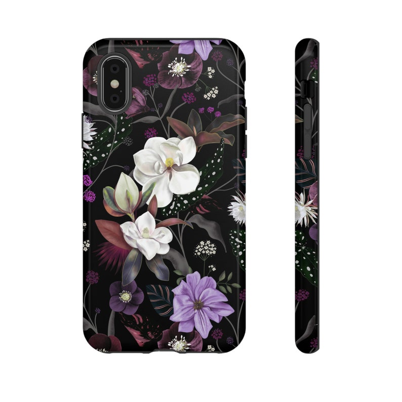 Botanical Flowers Dark Tough Case iPhone 15 14 13 Samsung S24 S23 S22 S21 S10 S20 Google Pixel Bohemian Floral Romantic Mystical Pattern image 6