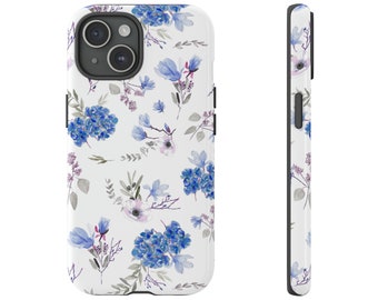 Romantic Blue Floral Tough Cases IPhone 15 14 13 Samsung S24 S23 S22 S21 S10 S20 S9 Google Pixel Botanical Flowers Watercolor Boho Pattern