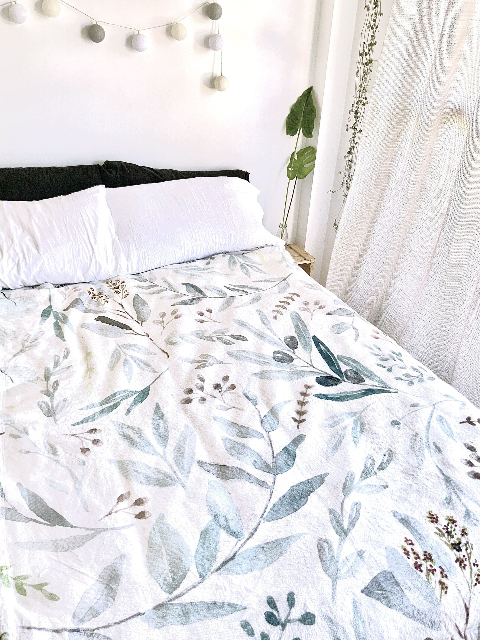 Eucalyptus Fleece Soft Blanket Botanic pattern bedding duvet Etsy
