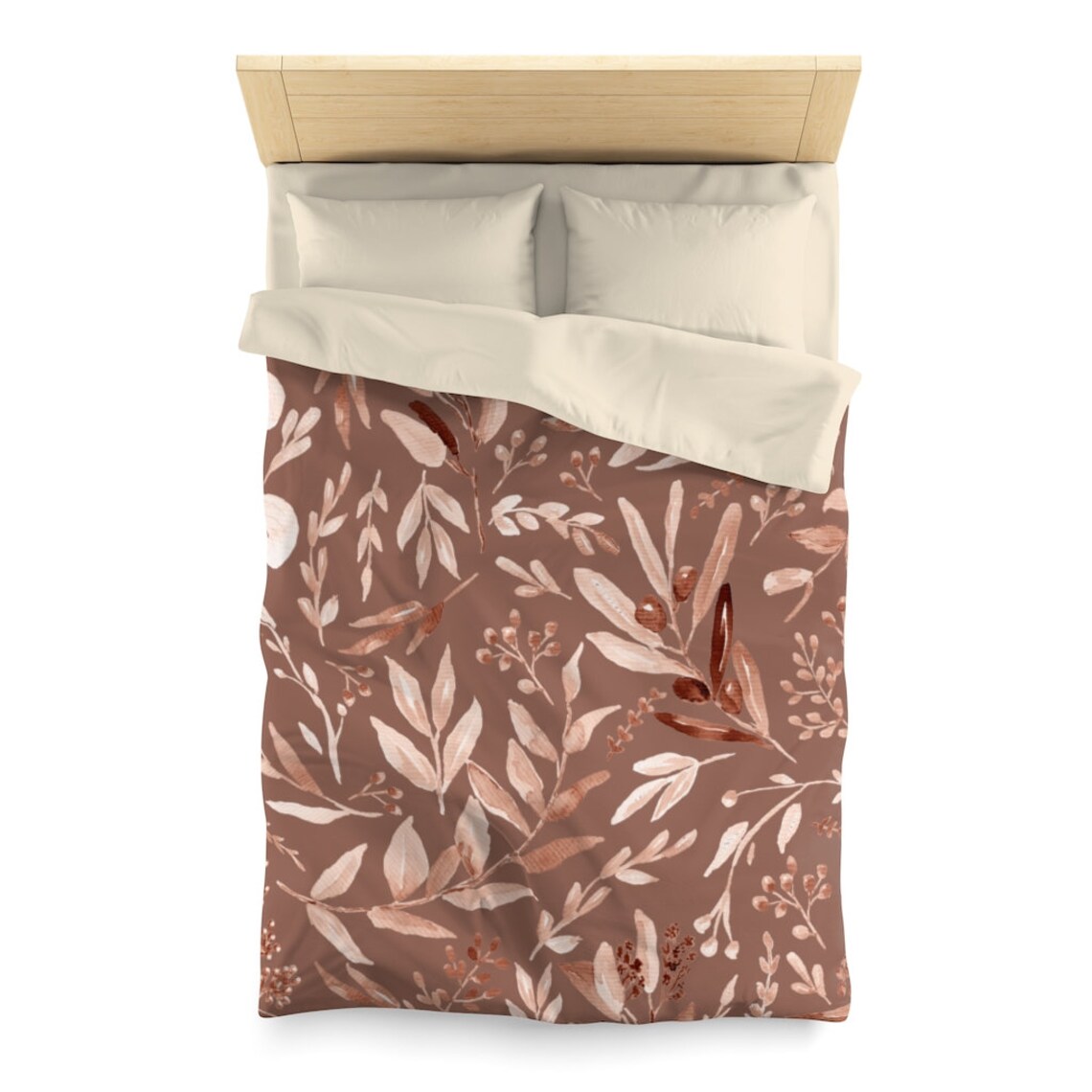 Eucalyptus Brown Beige Duvet Cover Queen Twin Floral Pattern Etsy