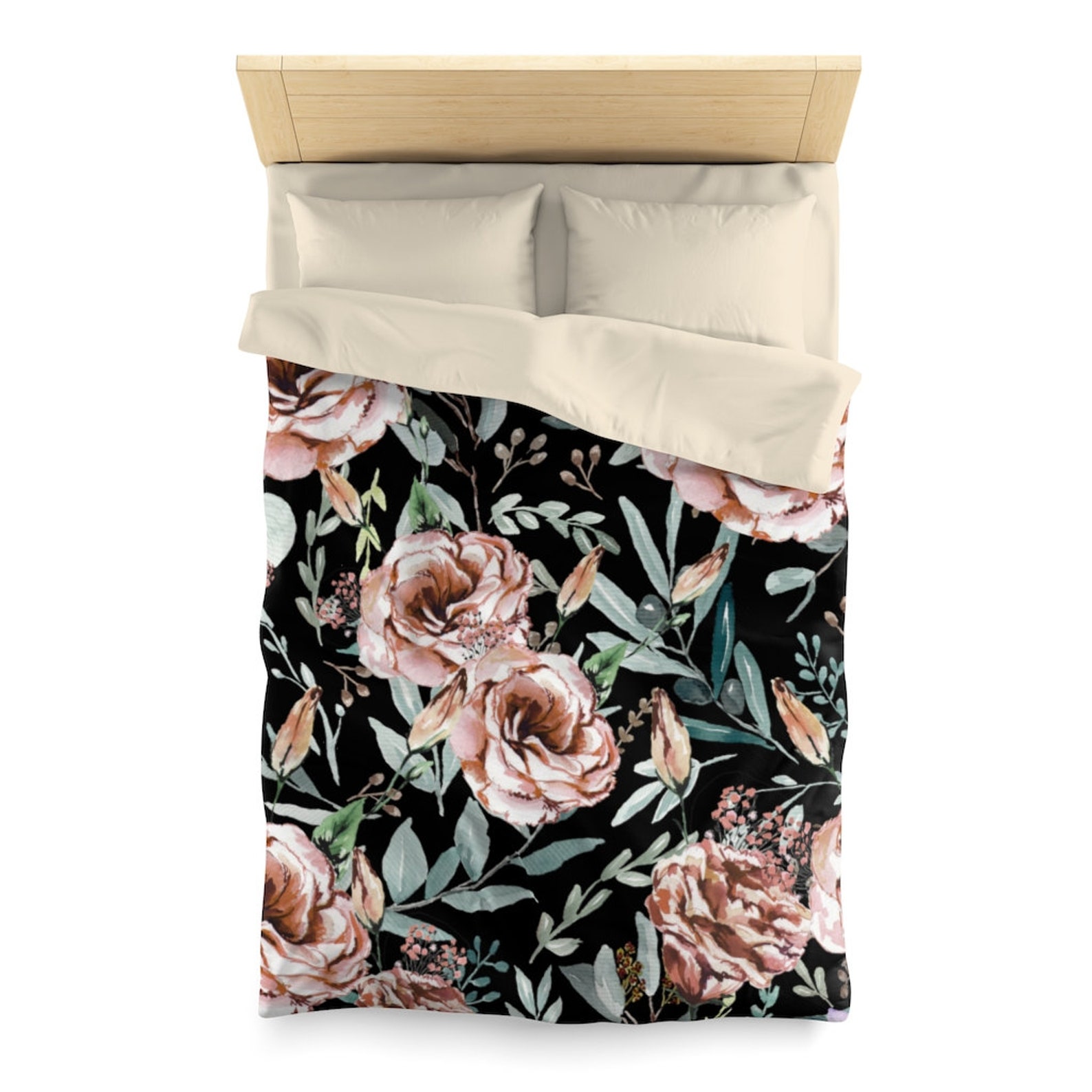 Duvet Cover Queen Botanical Bedding Black Eucalyptus Floral Etsy Ireland