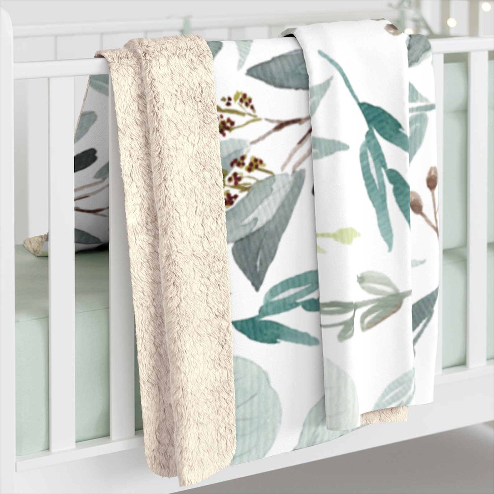 Eucalyptus Fleece Soft Blanket Botanic pattern bedding duvet Etsy