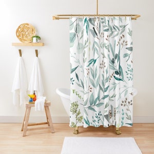 Eucalyptus Pattern Shower Curtains Fabric Botanical Watercolor Design Bath Bathroom Green Boho Shower Curtain