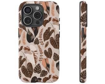 Herfst bruine bladeren botanische stoere hoesjes iPhone 15 14 13 Samsung S24 S23 S22 S21 S10 S20 S9 Google Pixel bloemen bloemen Boho patroon