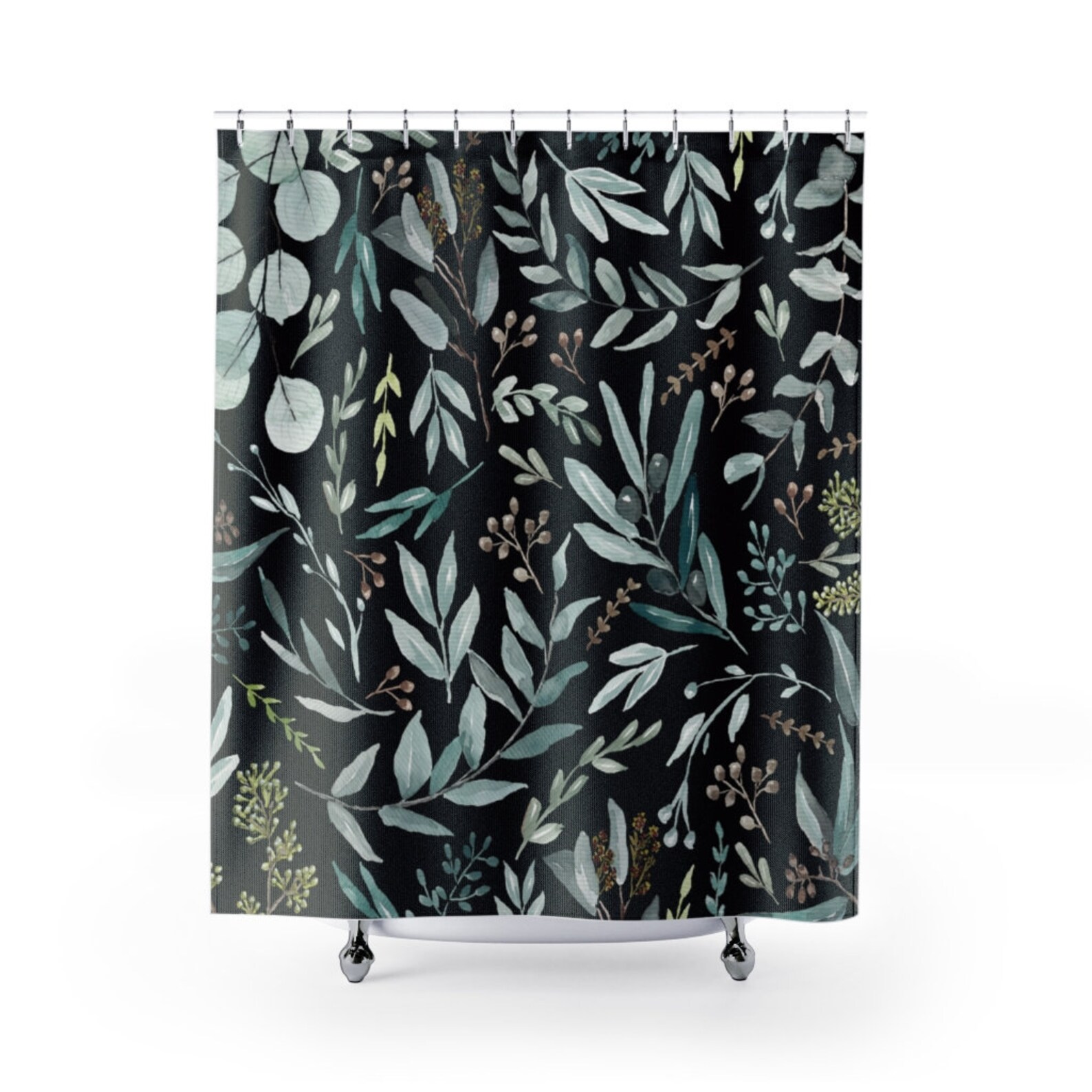 Eucalyptus Pattern Shower Curtains Botanic Watercolor Design Etsy