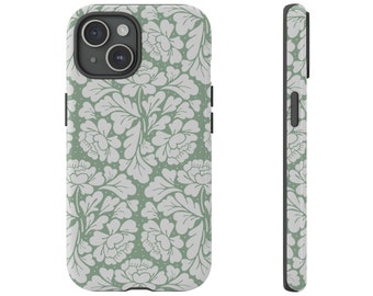 Salie groene barokke bloem botanische stoere case IPhone 15 14 13 Samsung S24 S23 S22 S21 S10 S20 Google Pixel Floral Boho patroon