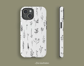 White Wildflowers Tough Cases IPhone 15 14 13 Samsung Google Floral Botanical Flowers Minimalist Pattern