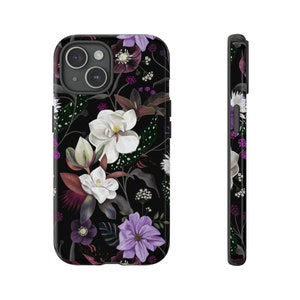 Botanical Flowers Dark Tough Case iPhone 15 14 13 Samsung S24 S23 S22 S21 S10 S20 Google Pixel Bohemian Floral Romantic Mystical Pattern image 1