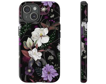 Botanische bloemen donkere stoere Case IPhone 15 14 13 Samsung S24 S23 S22 S21 S10 S20 Google Pixel Boho bloemen romantisch mystiek patroon