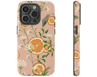 Sinaasappelen & bloemen Botanische stoere hoesjes IPhone 15 14 13 Samsung Google Bloemen Botanische Bloemen Aquarel Boho Patroon