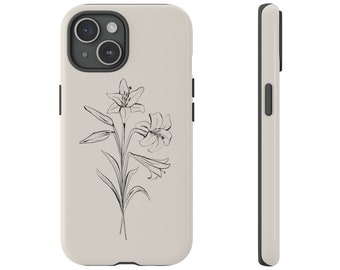 Beige minimale Wildflower botanische stoere Case IPhone 15 14 13 Samsung S24 S23 S22 S21 S10 S20 Google Pixel Floral Flower Boho Patroon