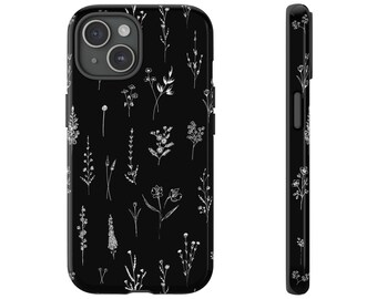 Black Wildflowers Botanical Tough Cases IPhone 15 14 13 Samsung Google Floral Botanical Flowers Watercolor Boho Pattern