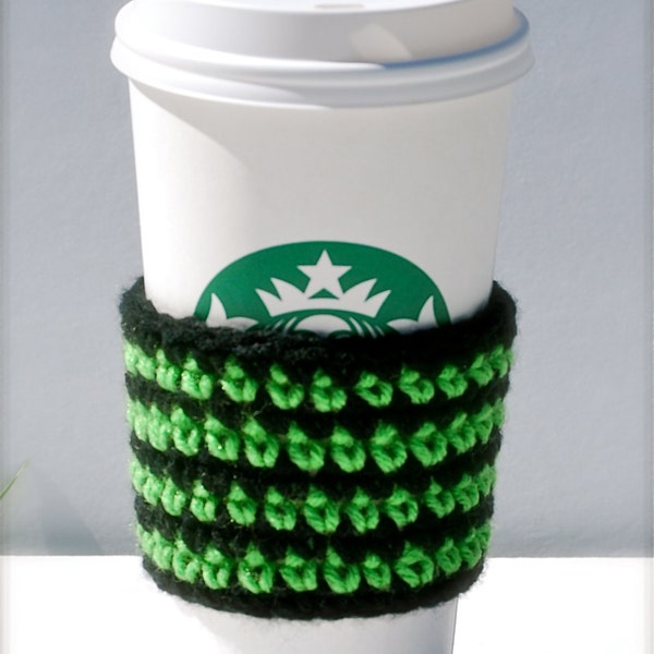 Coffee Cup Cozy Cup Sleeve in Vibrant Green and Black, FREE U.S. Shipping, Stocking Stuffer