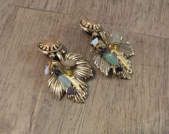 Vintage Robert Rose (1980's) gemstone leaf earrings