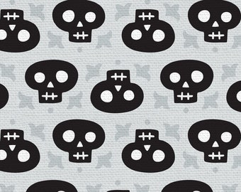 Halloween Night - Skulls - Katie Larson - Paintbrush Studio - 120 21313 Black & Gray - Priced by the 1/2 yard