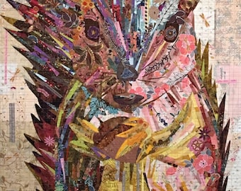 Squirrel Collage - Hazel Nutt by Laura Heine - Painterly Design Fusible Applique - 40"x58" - DIY Pattern full size reusable template