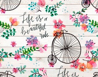 David Textiles - Beautiful Ride - Bicycle Floral Fabric - 69738 - Priced by the half yard