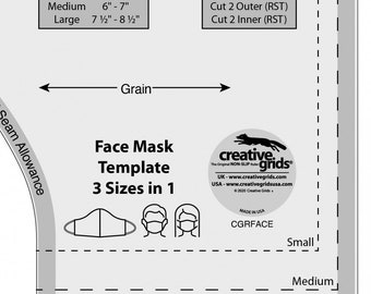 Face Mask Template Ruler - Creative Grids Ruler CGRFACE Acrylic - Made in the USA - DIY Project