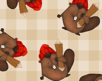 Timber Gnomies Beaver Toss - Shelly Comiskey for Henry Glass 9267 33 - Priced by the Half Yard