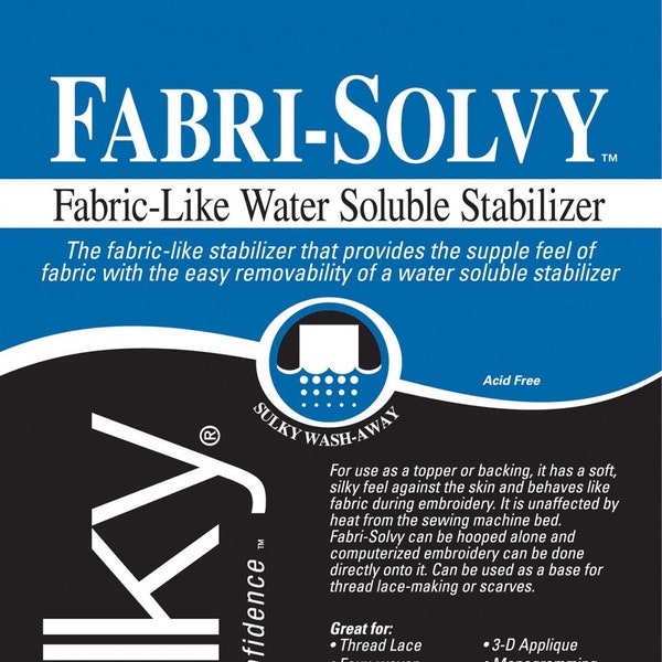 Sulky - Fabri-Solvy Water Soluble Stabilizer - Heavy Weight Embroidery stabilizer - Precut Sheet 20" x 36" One per pack 407 01 White