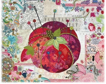 Pin Cushion Collage - Laura Heine - Fusible Applique - Mini Pin Cushion  30x30" - DIY Pattern Or Kit Option - full size reusable template