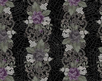 Web of Roses 10211 J Floral Stripe - Purple & Silver Metallic Accent - Jera Brandvig for Maywood Studio - Priced by the half yard