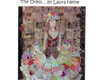 The Dress Collage - Laura Heine - Applique Quilt - Party Dress 50"x70" - DIY Pattern Or Kit Option - full size reusable template