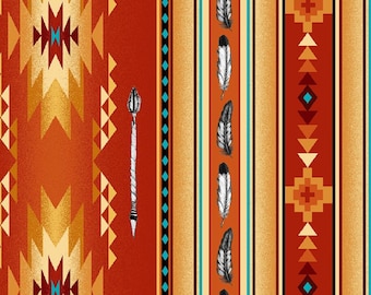 Native Spirit Feather & Arrow 530 Terra Cotta - Southwest Fabric by Elizabeth Studio - Priced by the half yard