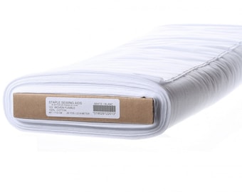 Cotton Fusible Weft - 45-Inch wide - Priced by the Yard - Woven Interfacing Stabilizer - Medium Weight - Staple Sewing Aid 122ST White -