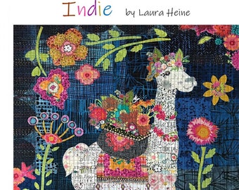 Llama Indie Collage - Laura Heine - Applique Quilt - Indie  30"x36"  - DIY Pattern Or Kit Option - full size reusable template