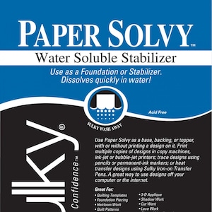 Sulky - Paper-Solvy Water Soluble Stabilizer 409 02 - Medium Weight - 12-sheets per pack - 8x10 inch sheets