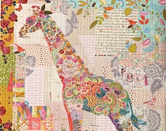 Poki Giraffe Collage - Laura Heine - Applique Quilt -  Giraffe 35"x43" DIY Pattern Or Kit Option - full size reusable template pattern