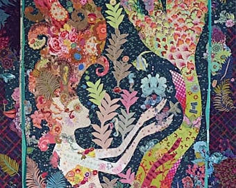 Mermaid Collage - DIY Pattern Or Kit Option - Laura Heine - Applique Quilt  - Sirene Pattern 36"x72" - full size reusable template pattern