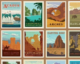 National Parks Patch C8780 SAND-Poster (2022) - Anderson Design Group for Riley Blake - Priced by the 24-inch Panel repeat