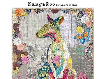 Kanga Roo Collage - Laura Heine - Applique Wall Hanging  - 23 "x31" - DIY Pattern Or Kit Option - full size reusable template