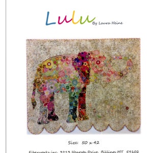 Elephant Collage - Lulu Elephant Applique - Laura Heine - Elephant Quilt 50&quot;x42&quot; - DIY Pattern Or Kit Option - full size template pattern