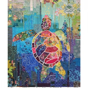 Turtle Collage - Laura Heine - Applique Quilt - Seawell Turtle 45"x60"  - DIY Pattern Or Kit Option - full size reusable template