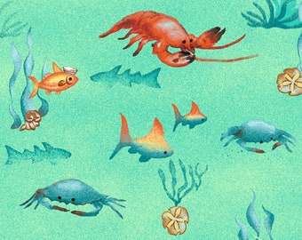 Sea Creatures - Salty Dog by Geoff Allen - Studio E - 4706 67 Aqua - Priced by the half yard