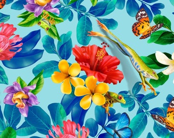 Frogs - Jewels of the Jungle - Flora & Fauna - Lori Anzalone for StudioE Fabrics 5561 17 Cerulean Blue -  Priced by the 1/2 yard