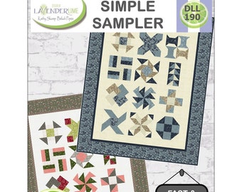 Simple Sampler 12-Block Quilt Patten - Lavender Lime - Kathy Skomp - Printed Pattern - DYI Project - Quilt Finishes 62"x76"