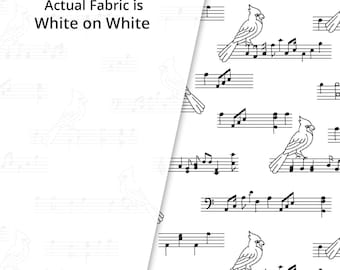 Rambling WHITE on White Songbirds - Holiday 2 - Tone on Tone White  - P&B Textiles RAH24225-W - Priced by the half yard