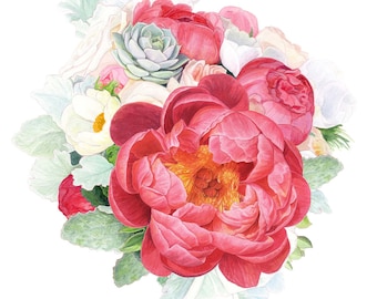 Blossoming Beauties - Peony Floral Fabric - Teri Farrell-Gittins for Northcott DP22318-1 White - Priced by the 24-inch panel