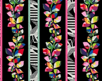 Language of Color Floral Stripe - 6856 98 Black - Chelsea DesignWorks Studio E Fabric - Priced by the half yard