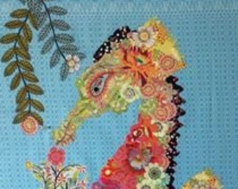 Seahorse Ebba Pattern - Laura Heine - Applique Quilt  - Seahorse 23"x42" - DIY Pattern Or Kit Option - full size reusable template