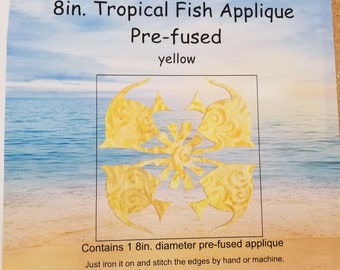 Laser Cut Pre-fused Applique - 8 inch Tropical Fish YELLOW - Aloha Quilt Designs - AQD 8 - Sold by the Each