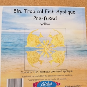 Laser-Schnitt-Applikation, vorgefüttert, Applikation - 8-Zoll-Tropic-Fish-GELB - Aloha Quilt Designs - AQD 8 - Verkauft per Stück