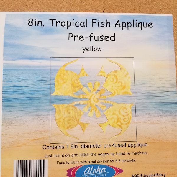 Laser Cut Pre-fused Applique - 8 inch Tropical Fish YELLOW - Aloha Quilt Designs - AQD 8 - Sold by the Each